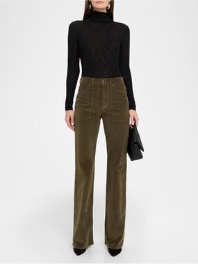 Veronica Beard Crosbie High Rise Wide Leg Corduroy Cypress Green Size 27 NWT